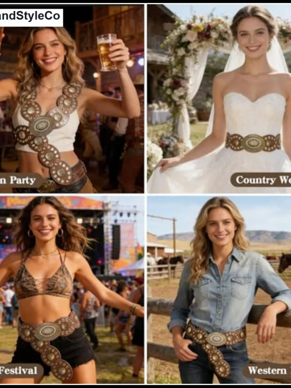 Women's Western Concho Chain Belt with Lobster Claw Clasp